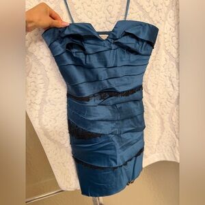 BCBGeneration Blue Mini Dress with Black Lace